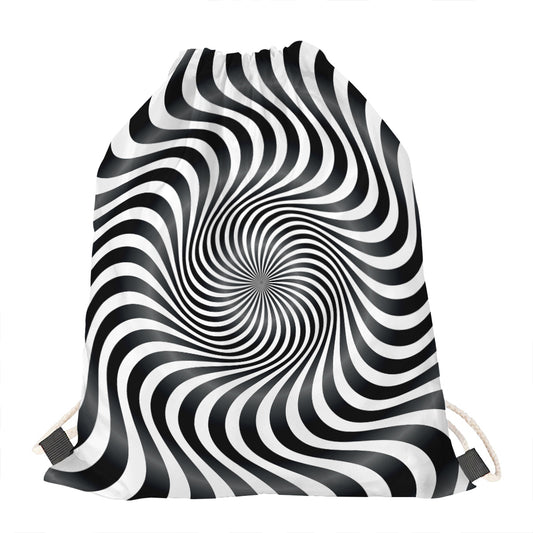 Black And White Illusory Motion Print Drawstring Bag