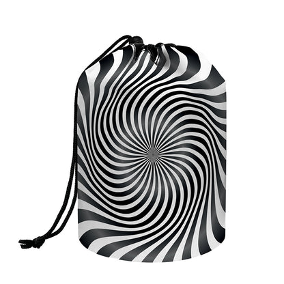 Black And White Illusory Motion Print Drawstring Makeup Bag