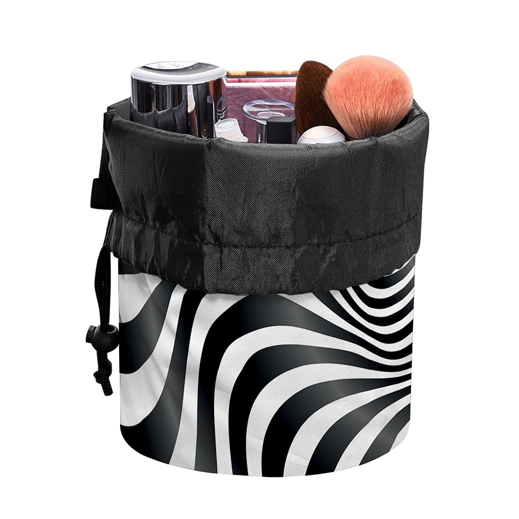 Black And White Illusory Motion Print Drawstring Makeup Bag