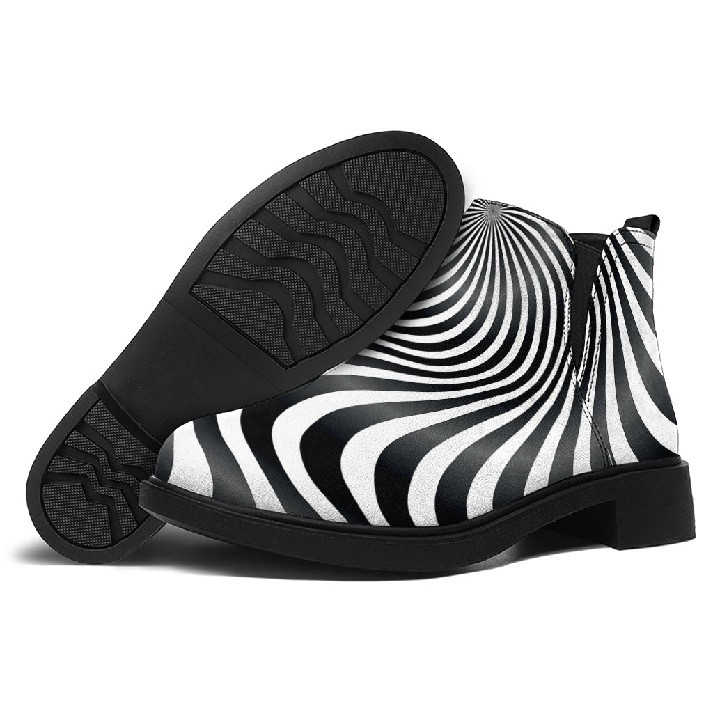 Black And White Illusory Motion Print Flat Ankle Boots