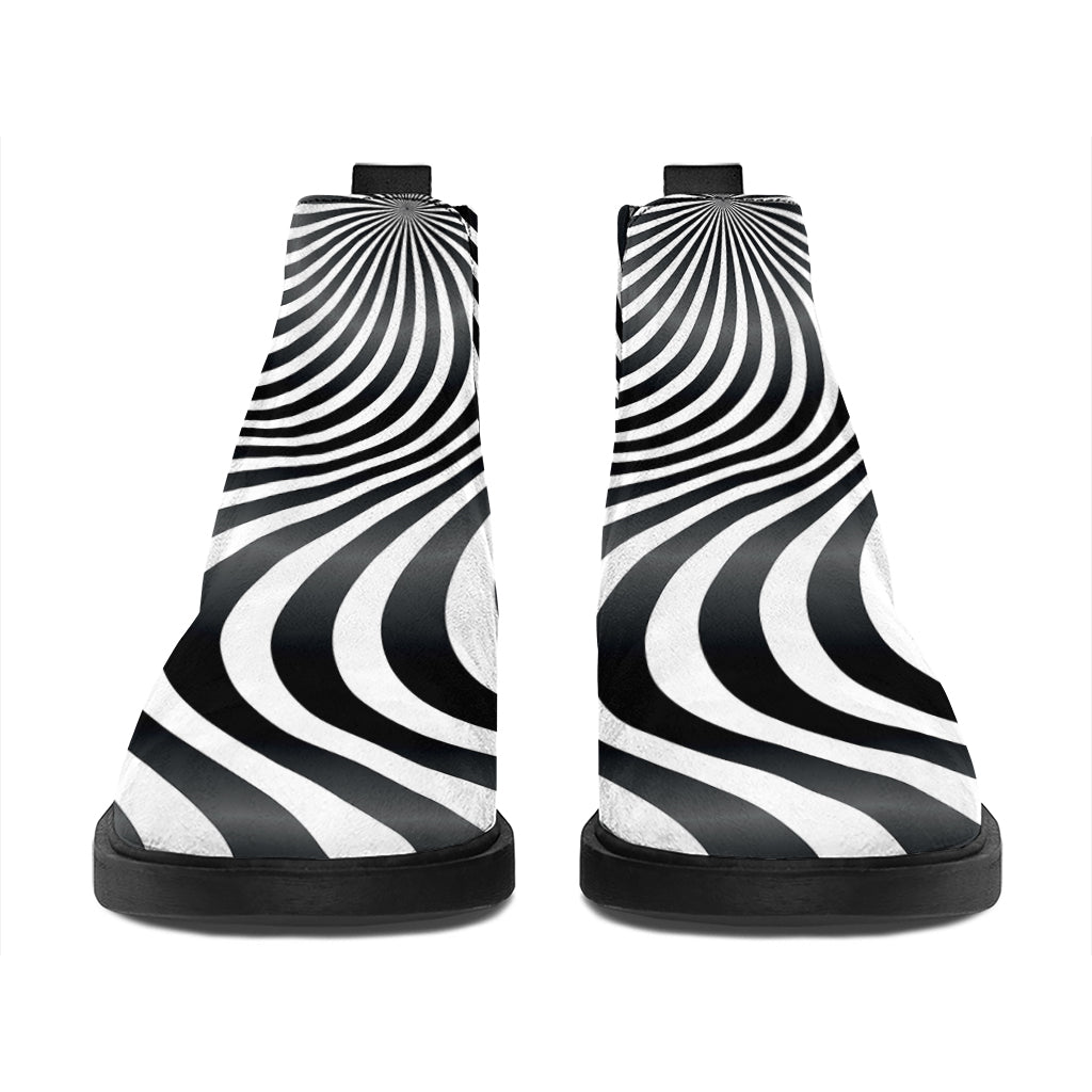 Black And White Illusory Motion Print Flat Ankle Boots