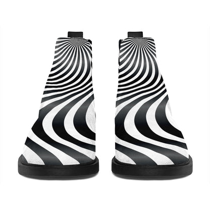Black And White Illusory Motion Print Flat Ankle Boots