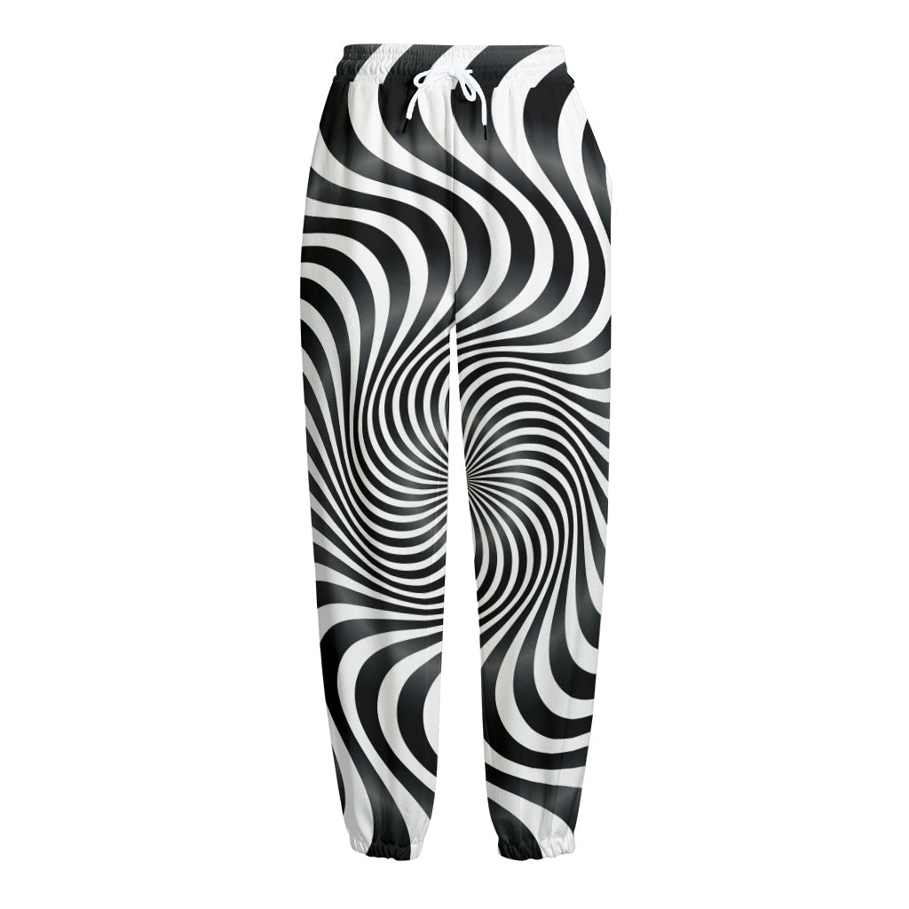 Black And White Illusory Motion Print Fleece Lined Knit Pants