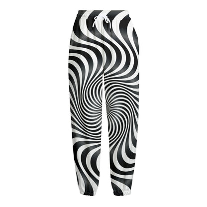 Black And White Illusory Motion Print Fleece Lined Knit Pants