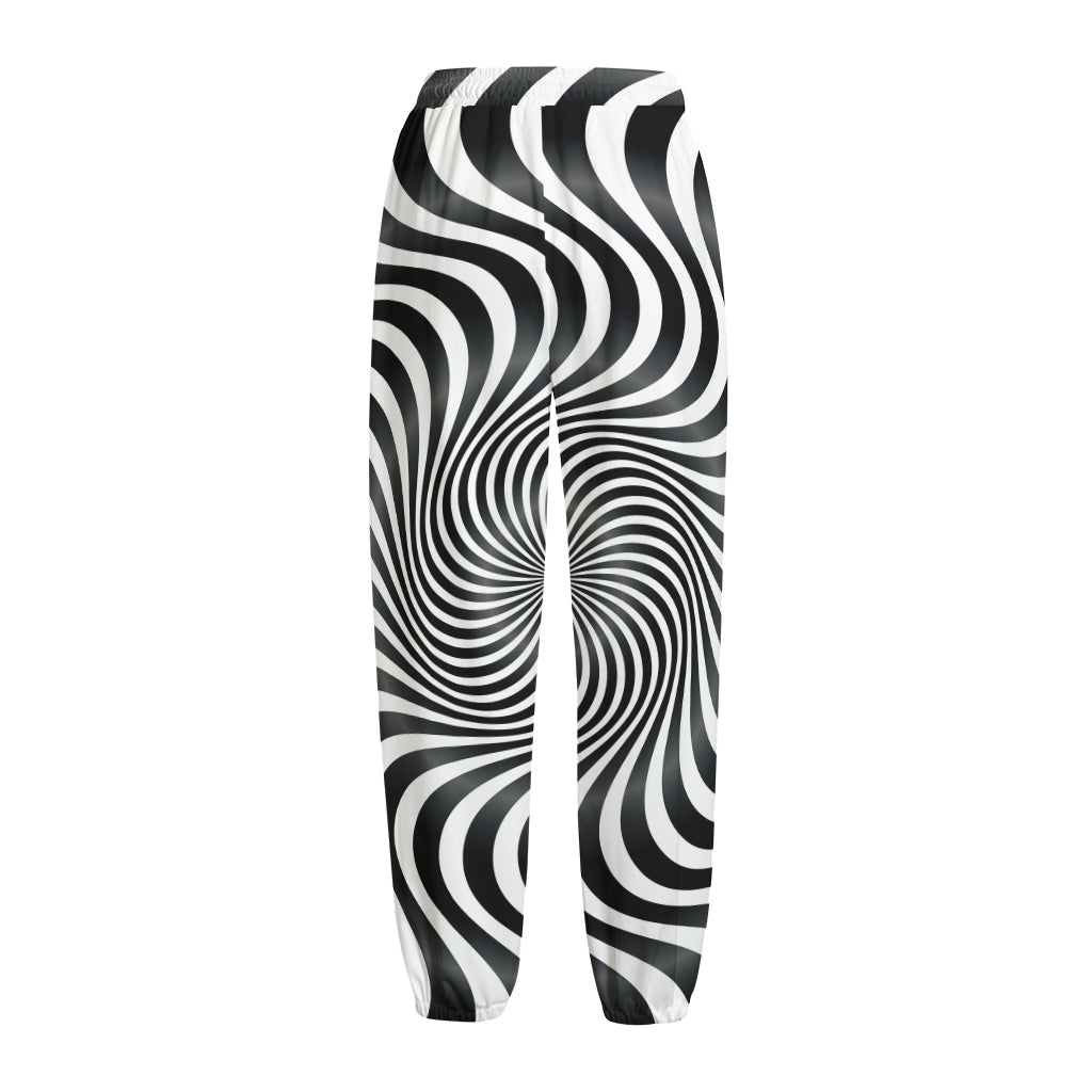Black And White Illusory Motion Print Fleece Lined Knit Pants
