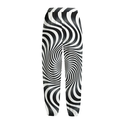 Black And White Illusory Motion Print Fleece Lined Knit Pants