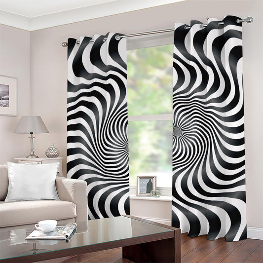 Black And White Illusory Motion Print Grommet Curtains