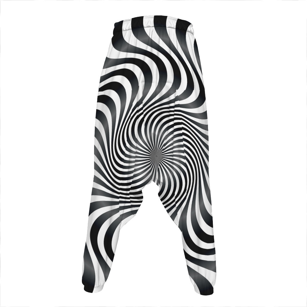Black And White Illusory Motion Print Hammer Pants