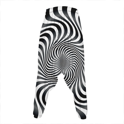 Black And White Illusory Motion Print Hammer Pants