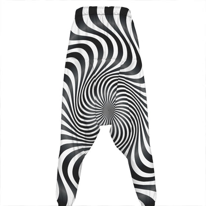 Black And White Illusory Motion Print Hammer Pants