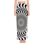 Black And White Illusory Motion Print High Slit Maxi Skirt