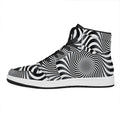 Black And White Illusory Motion Print High Top Leather Sneakers