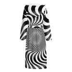 Black And White Illusory Motion Print Hooded Bathrobe