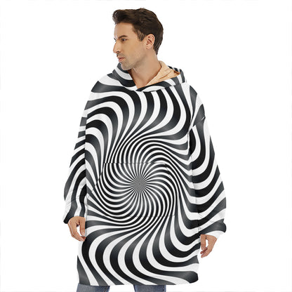 Black And White Illusory Motion Print Hoodie Blanket