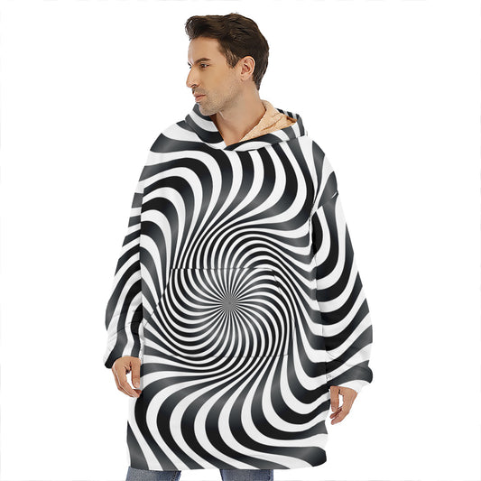 Black And White Illusory Motion Print Hoodie Blanket