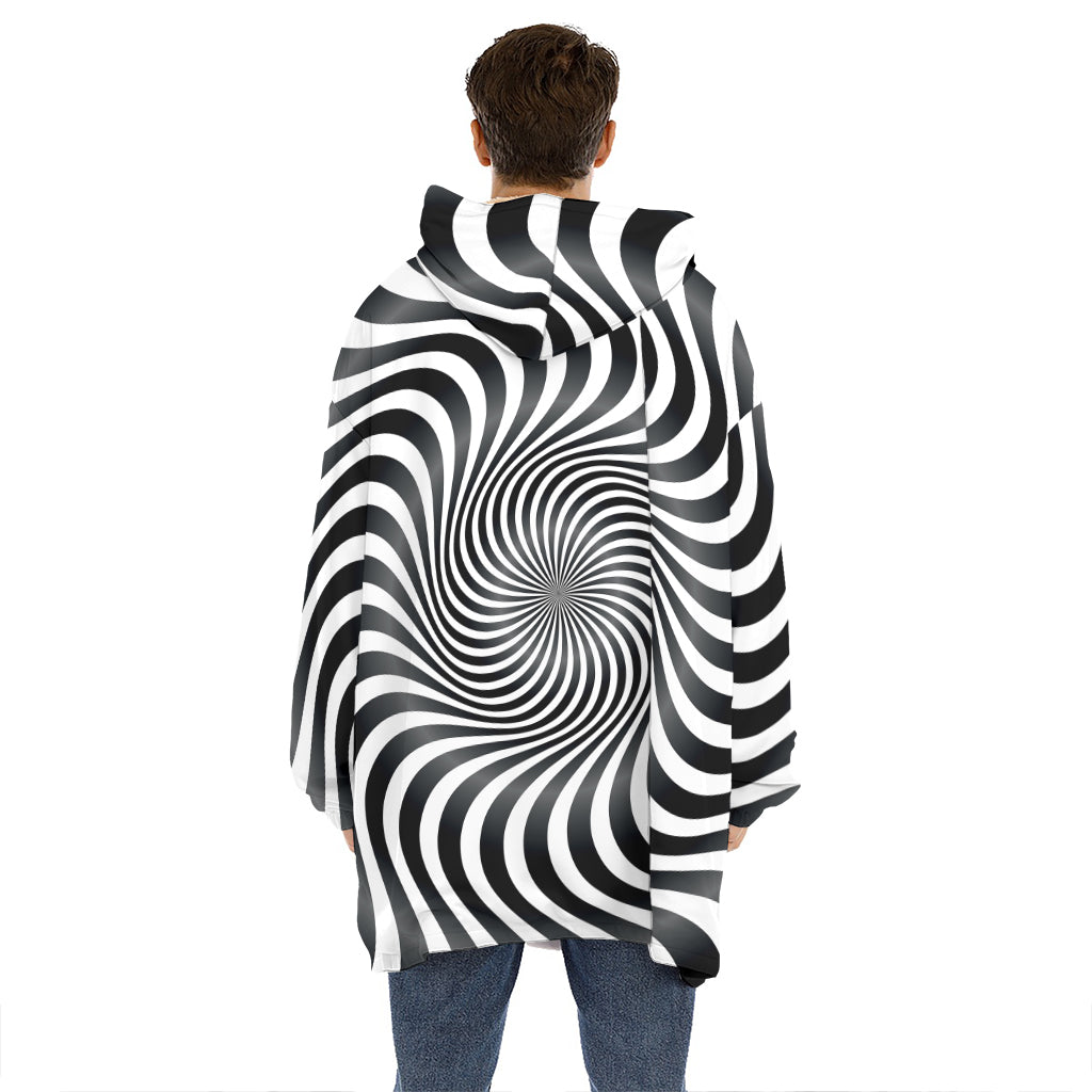 Black And White Illusory Motion Print Hoodie Blanket