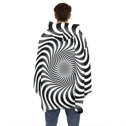 Black And White Illusory Motion Print Hoodie Blanket