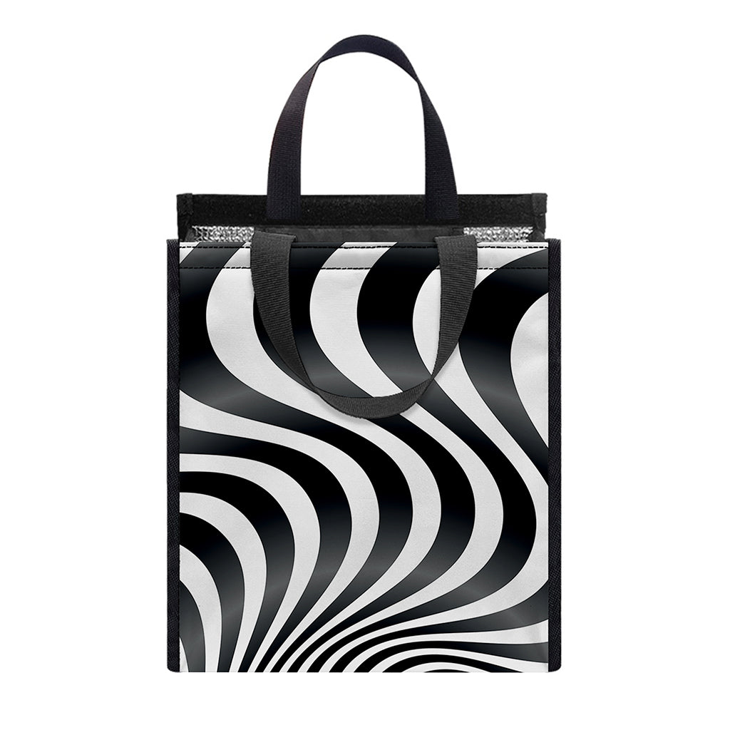 Black And White Illusory Motion Print Insulated Lunch Tote
