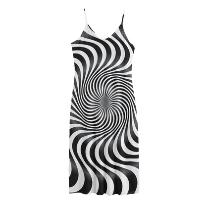 Black And White Illusory Motion Print Jersey Midi Cami Dress