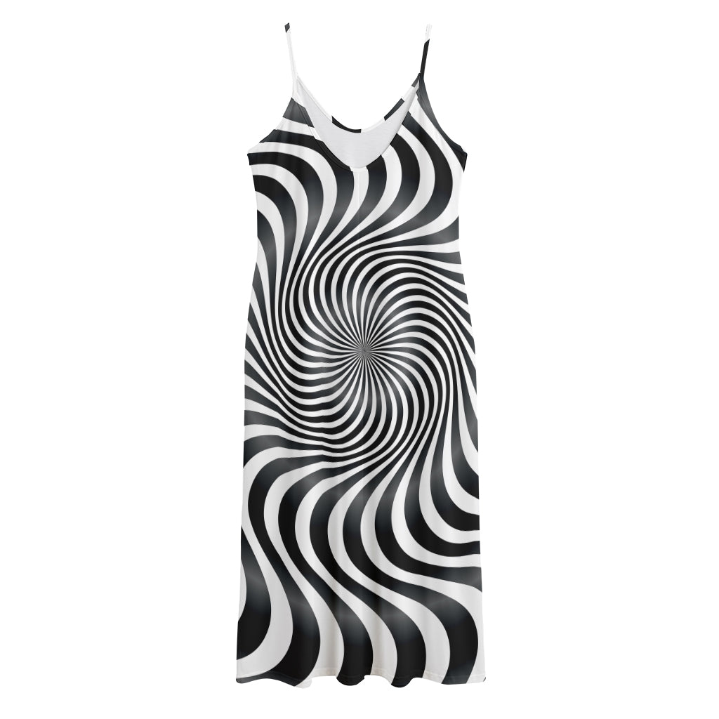 Black And White Illusory Motion Print Jersey Midi Cami Dress