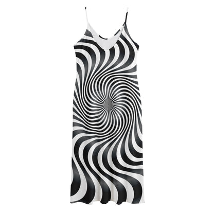 Black And White Illusory Motion Print Jersey Midi Cami Dress