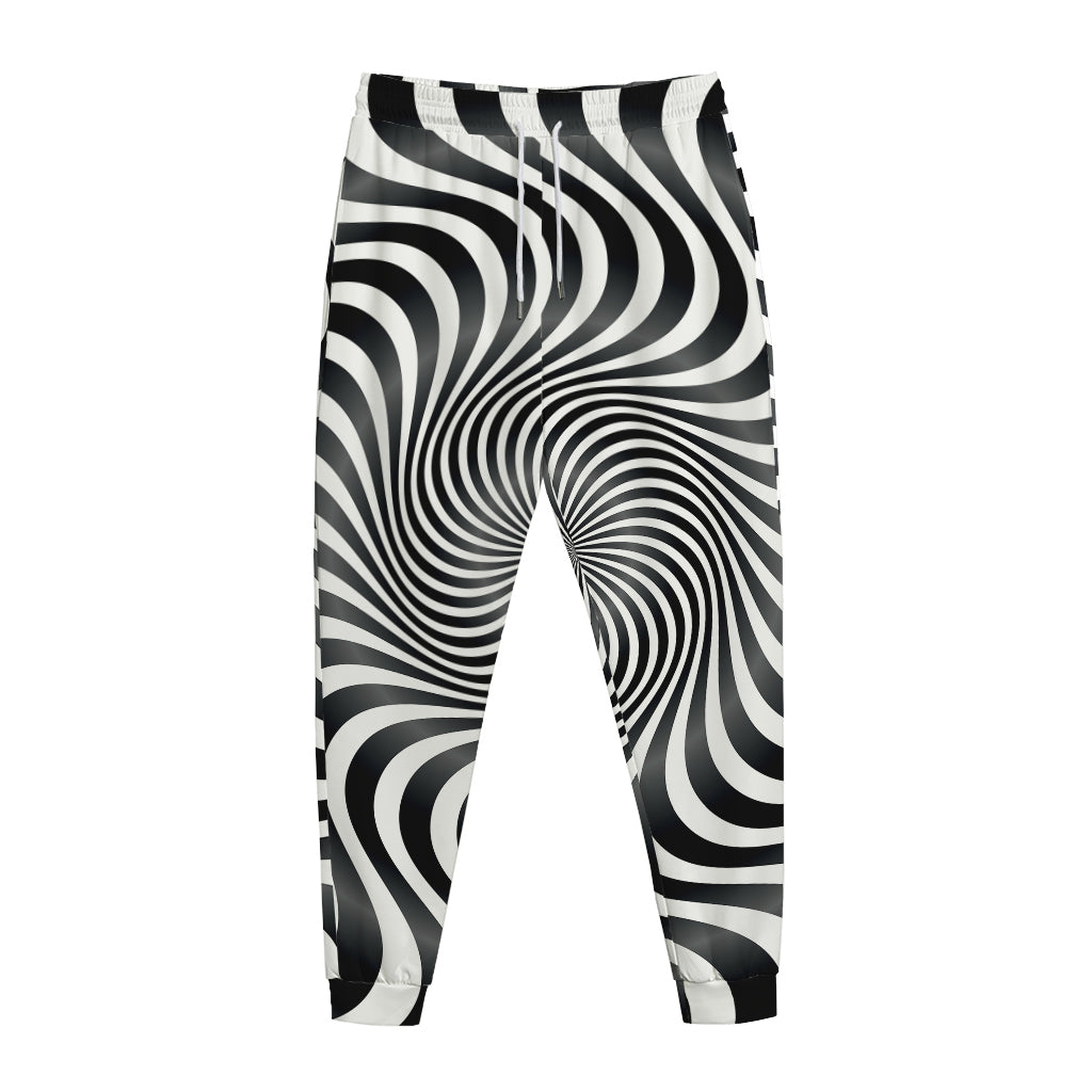 Black And White Illusory Motion Print Jogger Pants