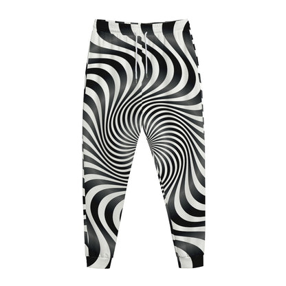Black And White Illusory Motion Print Jogger Pants