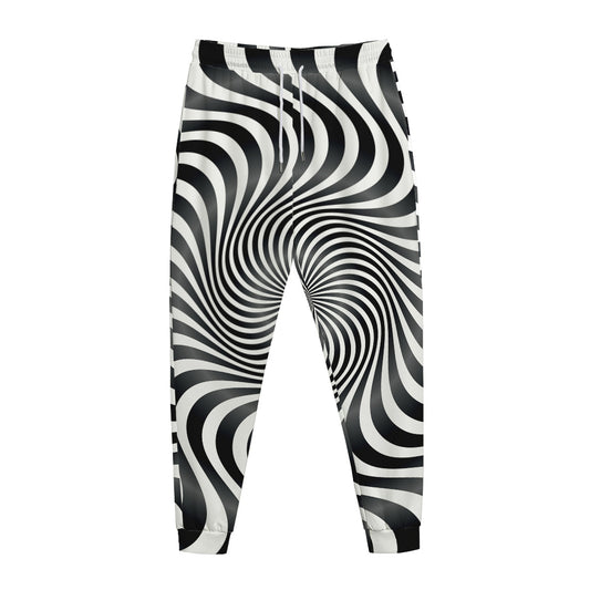 Black And White Illusory Motion Print Jogger Pants