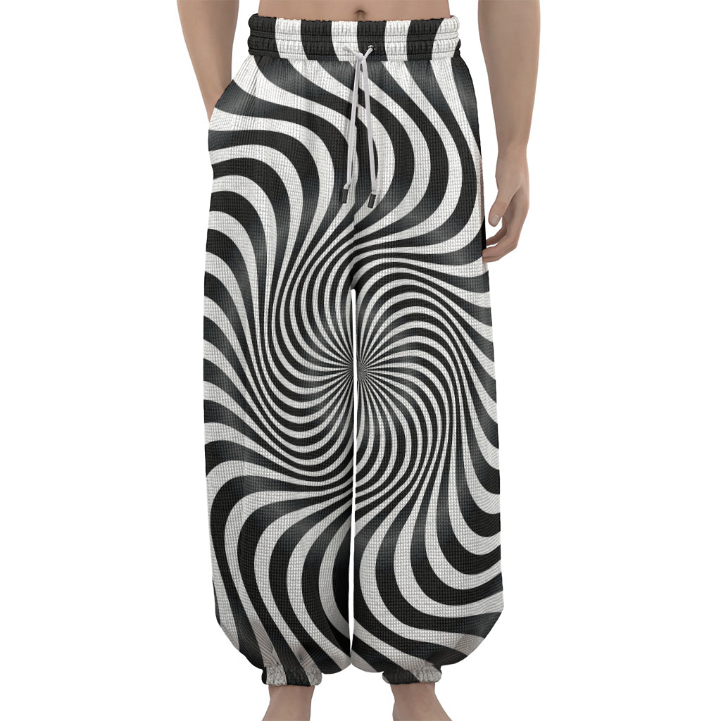 Black And White Illusory Motion Print Lantern Pants