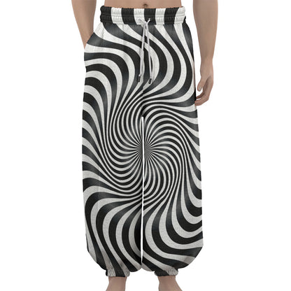 Black And White Illusory Motion Print Lantern Pants