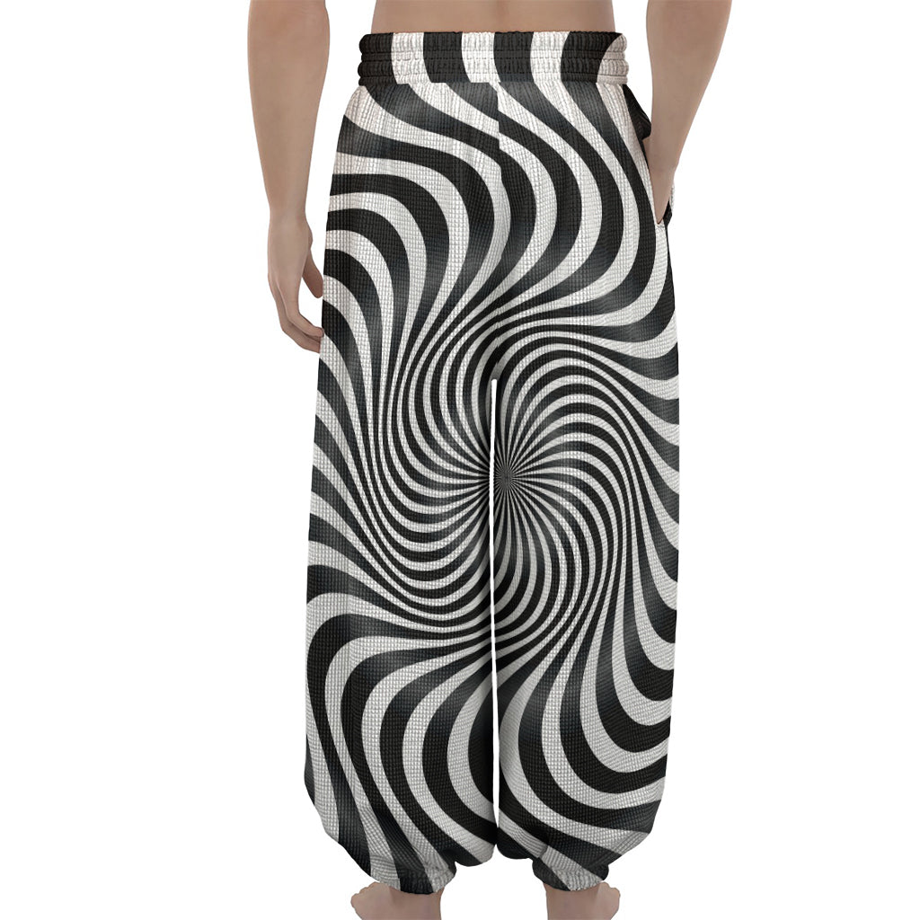 Black And White Illusory Motion Print Lantern Pants