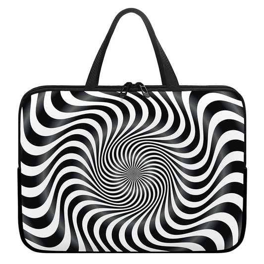 Black And White Illusory Motion Print Laptop Sleeve With Handle