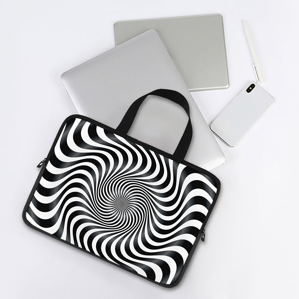 Black And White Illusory Motion Print Laptop Sleeve With Handle