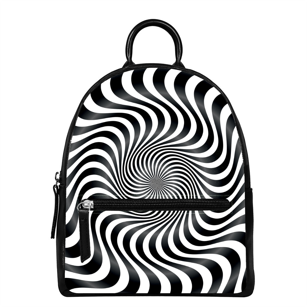 Black And White Illusory Motion Print Leather Backpack