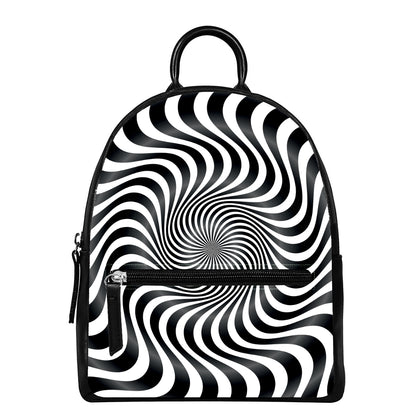 Black And White Illusory Motion Print Leather Backpack