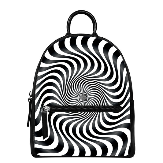 Black And White Illusory Motion Print Leather Backpack