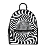Black And White Illusory Motion Print Leather Backpack