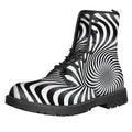 Black And White Illusory Motion Print Lace-Up Boots
