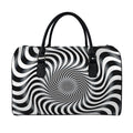 Black And White Illusory Motion Print Leather Duffel Bag