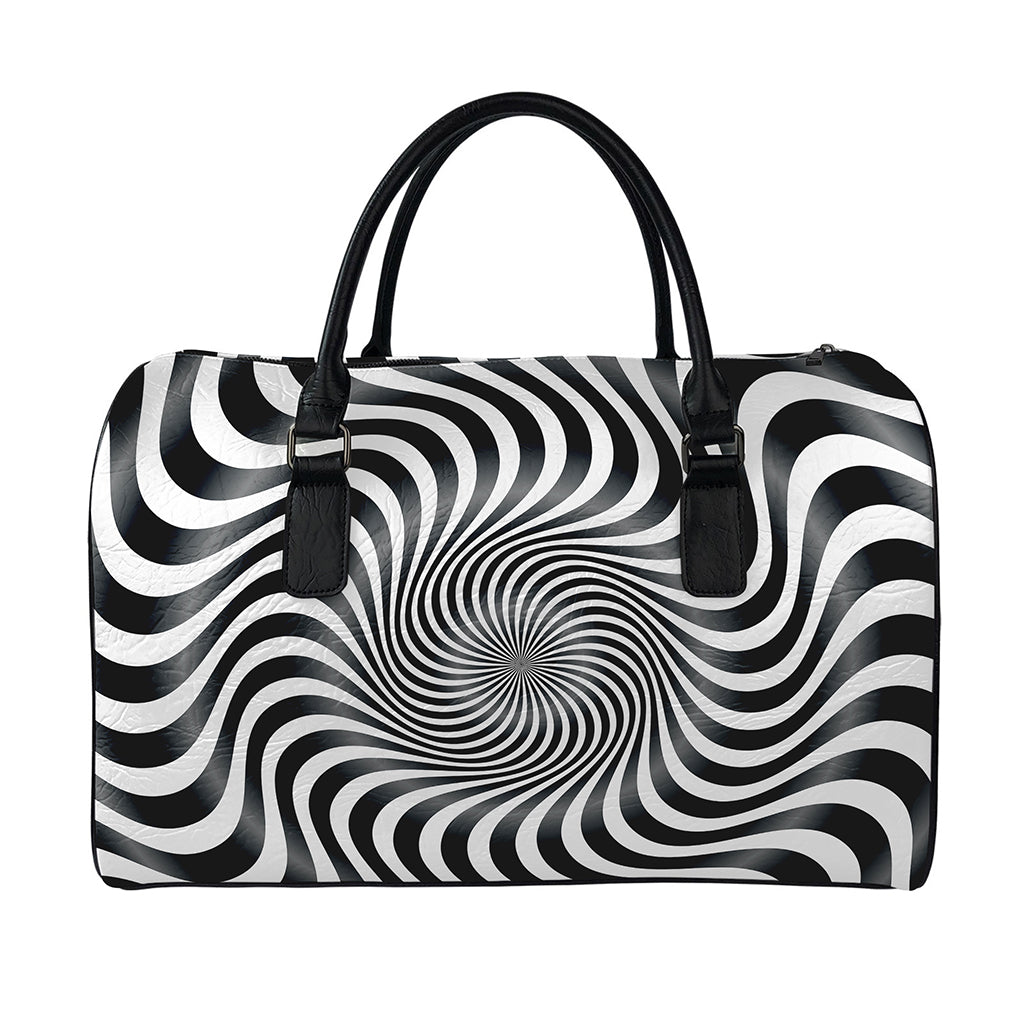 Black And White Illusory Motion Print Leather Duffle Bag