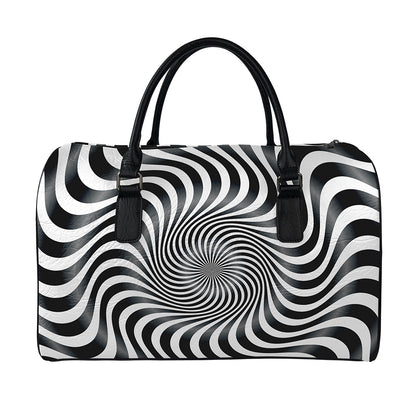 Black And White Illusory Motion Print Leather Duffle Bag