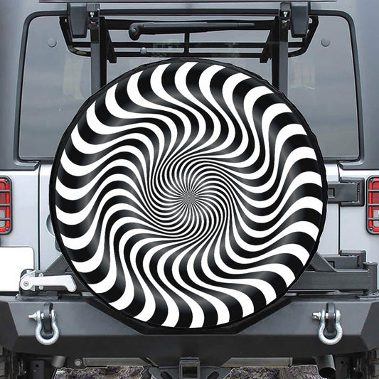 Black And White Illusory Motion Print Leather Spare Tire Cover