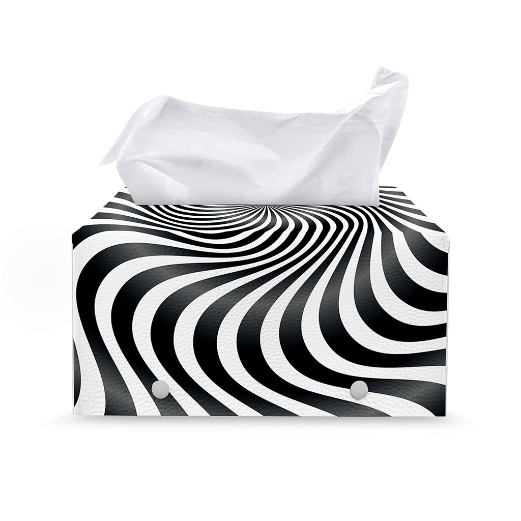Black And White Illusory Motion Print Leather Tissue Box Cover