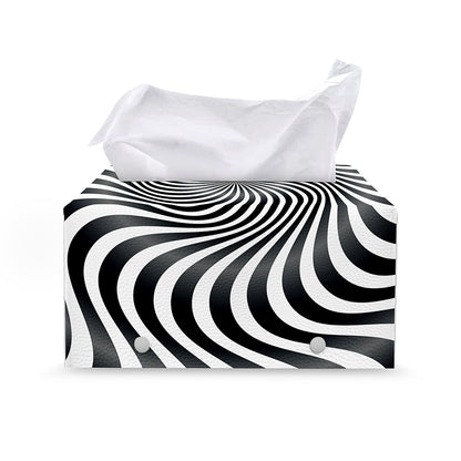 Black And White Illusory Motion Print Leather Tissue Box Cover