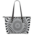 Black And White Illusory Motion Print Leather Tote Bag With Zipper