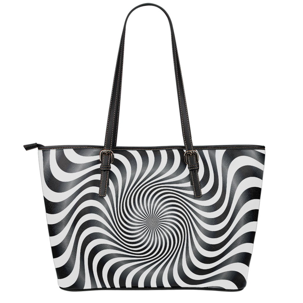 Black And White Illusory Motion Print Leather Tote Bag