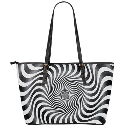 Black And White Illusory Motion Print Leather Tote Bag