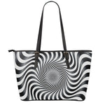Black And White Illusory Motion Print Leather Tote Bag