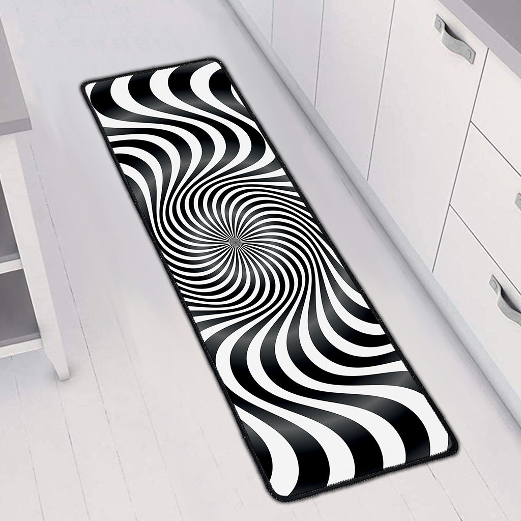 Black And White Illusory Motion Print Long Kitchen Mat