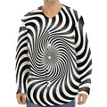 Black And White Illusory Motion Print Long Sleeve Baseball Jersey
